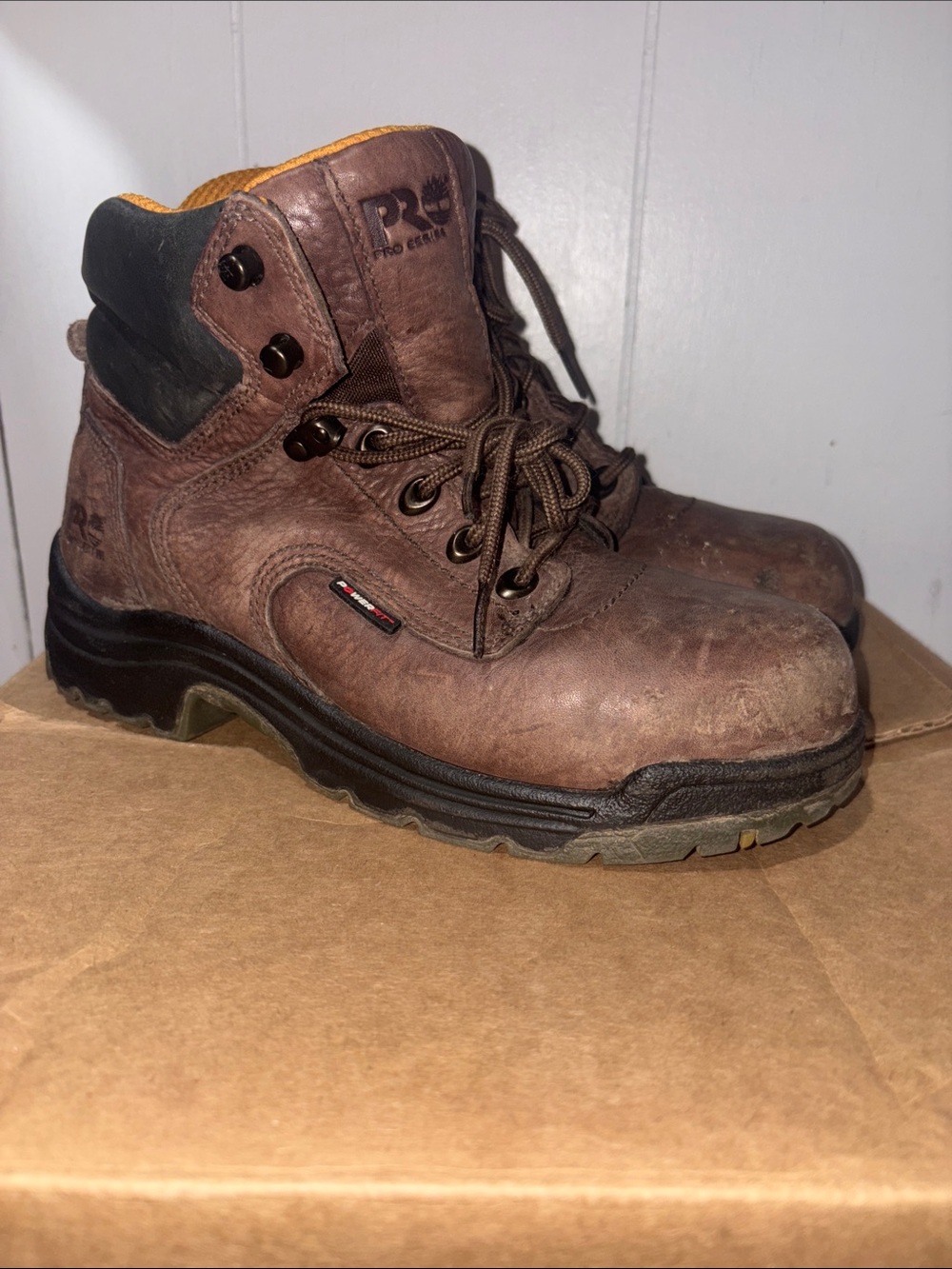 Timberland PRO Brown Lace-Up Work Boots with Black Collar Women size 7.5